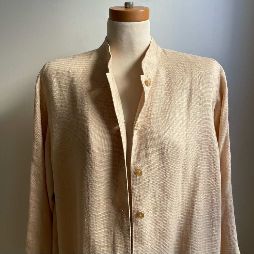 Vintage Linda Allard Ellen Tracy Linen Jacket Tunic Cream Button Collar 14 Large - Picture 8 of 9